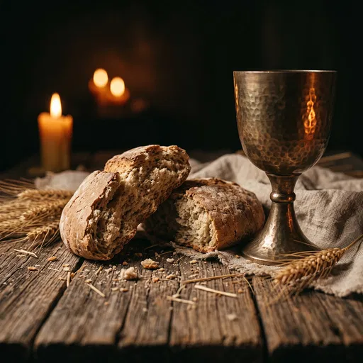 Broken Bread and Bronze Chalice by Candlelight