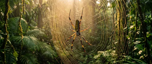 Golden Orb Weaver Spider in Sunlit Web