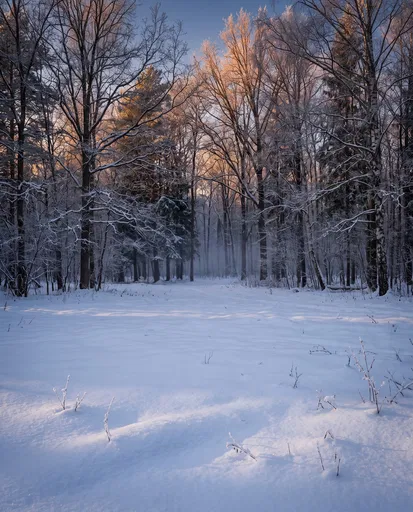 Winter Forest Clearing at Sunset