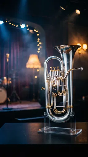 Silver Euphonium on Stand in Jazz Club
