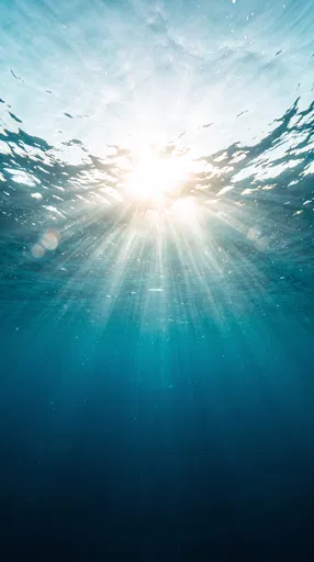 Underwater Sunlight Beams in Blue Ocean