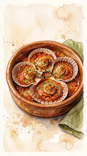 Watercolor Illustration of Baked Spanish Scallops