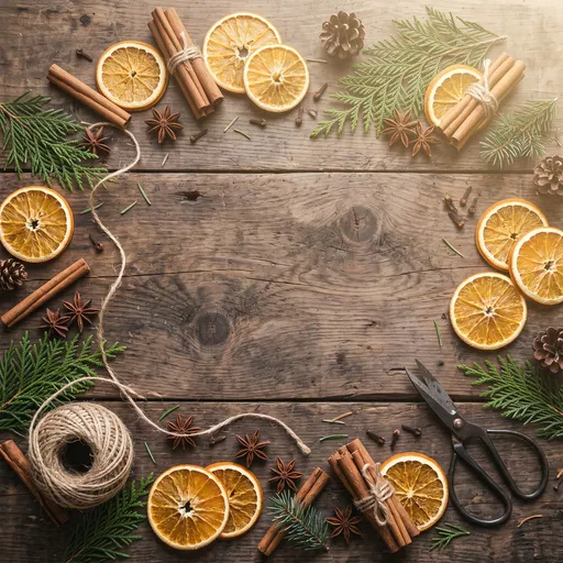 Rustic Holiday Crafting Border Flat Lay