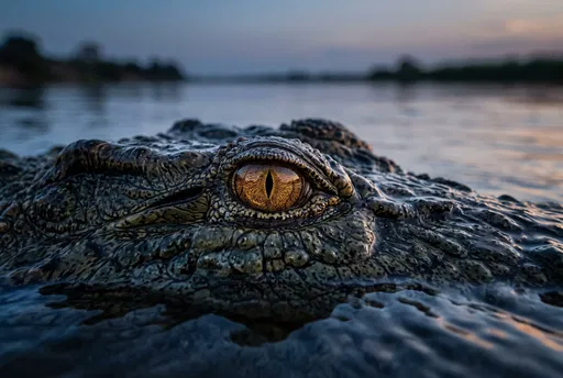 Close-Up of Crocodile Eye in Water