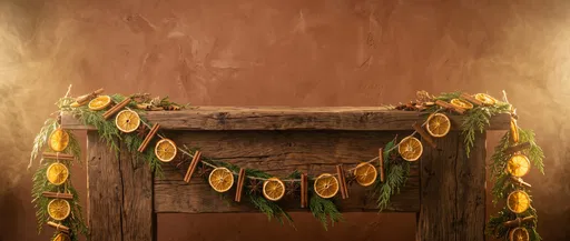 Rustic Wooden Mantelpiece with Citrus Garland