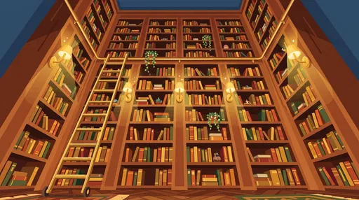 Low Angle Towering Wooden Library Illustration