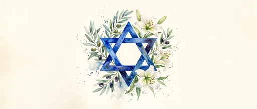Watercolor Star of David with Floral Wreath