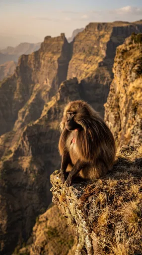 Gelada Baboon on Mountain Cliff Edge