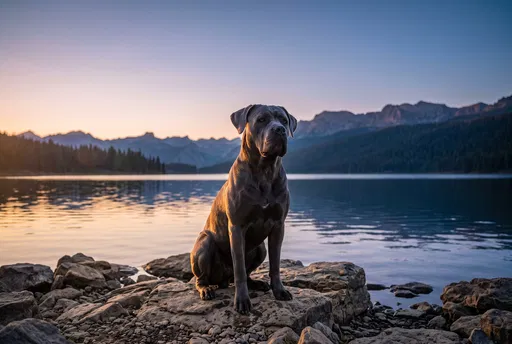 Cane Corso Sitting by Mountain Lake