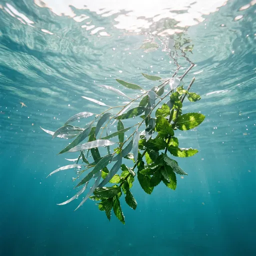 Submerged Eucalyptus and Mint Leaves Underwater
