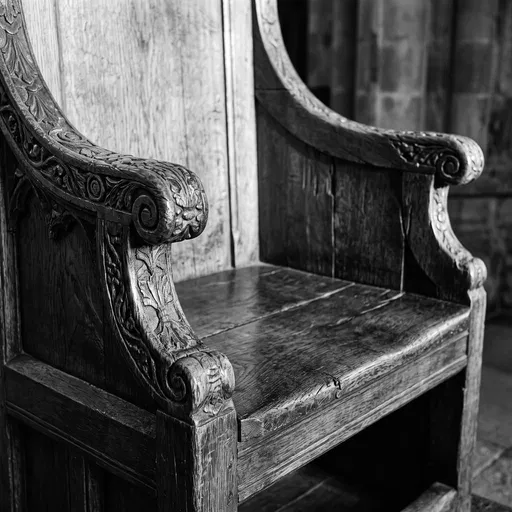 Carved Wooden Cathedral Throne in Monochrome