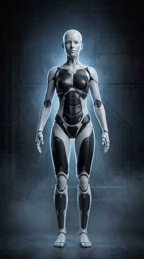 Futuristic Humanoid Android in Symmetrical Stance