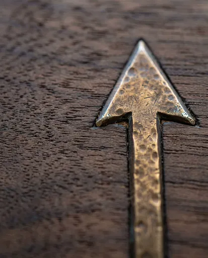 Hammered Brass Arrow Inlaid in Wood