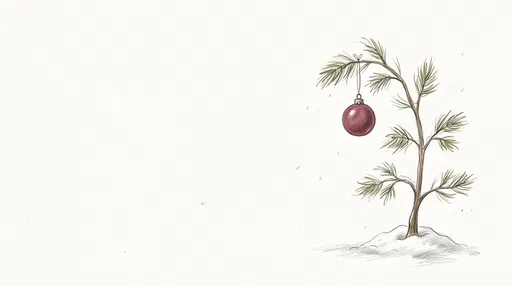 Sparse Pine Sapling with Red Ornament Illustration
