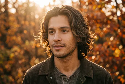 Young Man With Wavy Hair Outdoors