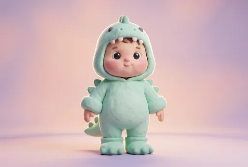 Claymation Toddler in Mint Dinosaur Onesie