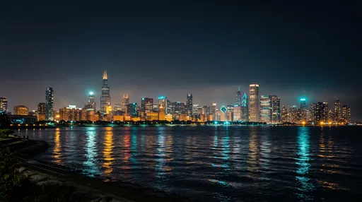 Chicago Skyline at Night Across Lake Michigan
