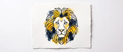 Watercolor and Ink Lion Illustration on Paper
