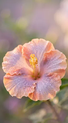 Dewy Pastel Peach and Lavender Hibiscus