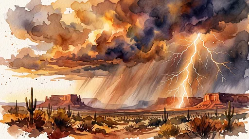 Watercolor Desert Monsoon Lightning Storm