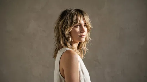 Woman with Blonde Shag Haircut Portrait