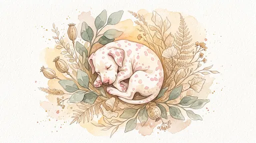 Watercolor Sleeping Pink Spotted Dalmatian Puppy