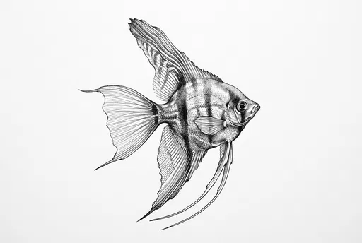Black Ink Stipple Angelfish Illustration