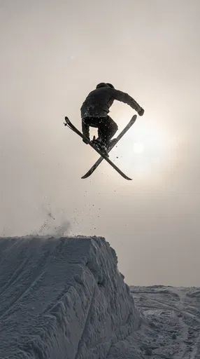 Freestyle Skier Jumping in Winter Fog