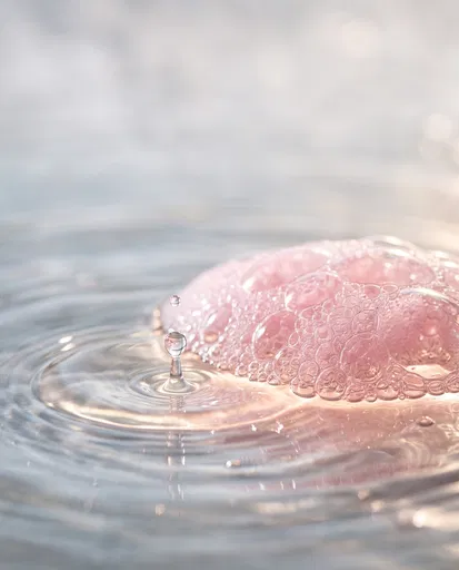 Water Droplet and Pink Cleansing Foam