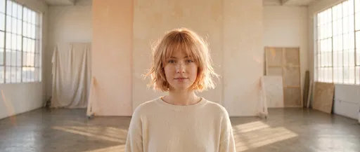 Woman With Strawberry Blonde Bob in Studio