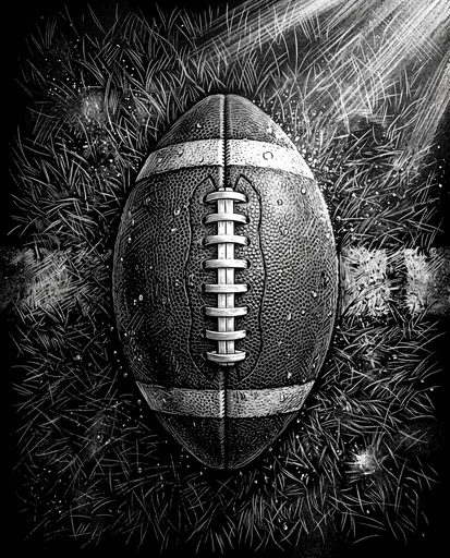 Scratchboard Illustration of Wet American Football
