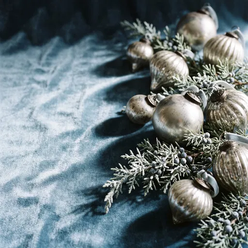 Silver Ornaments on Blue Velvet