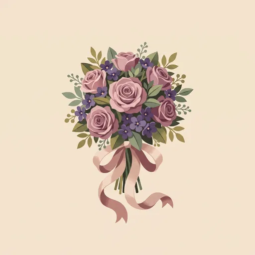 Dusty Rose and Violet Bouquet Illustration
