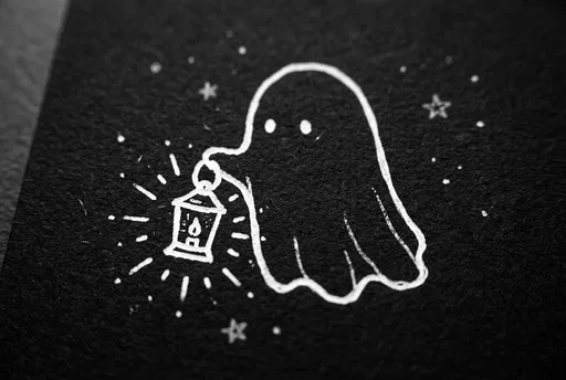 White Ink Ghost With Glowing Lantern