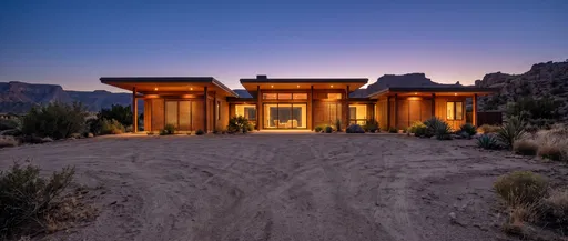 Modern Timber Desert Residence at Twilight