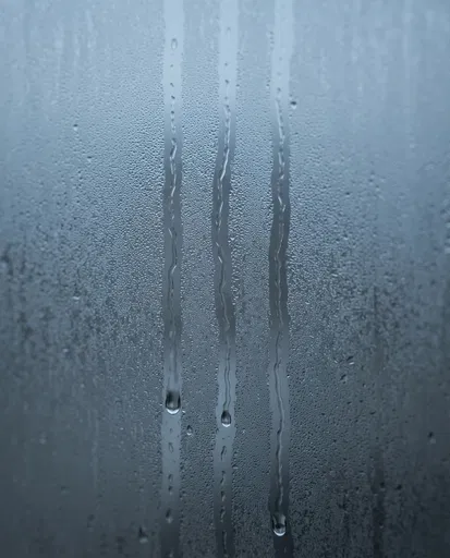 Three Water Droplet Trails on Condensed Glass