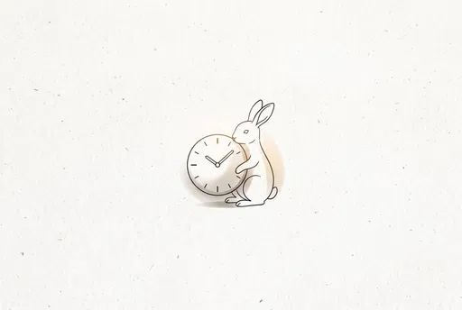 Minimalist Line Art Rabbit Holding Clock