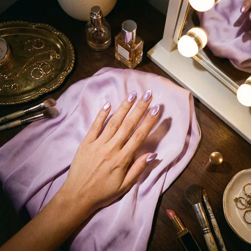 Lavender Cat-Eye Nails on Vanity Table