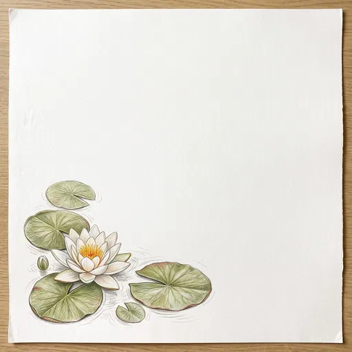 Colored Pencil Water Lily Corner Illustration