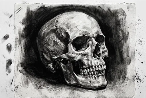 Charcoal Skull Drawing on Rough Paper