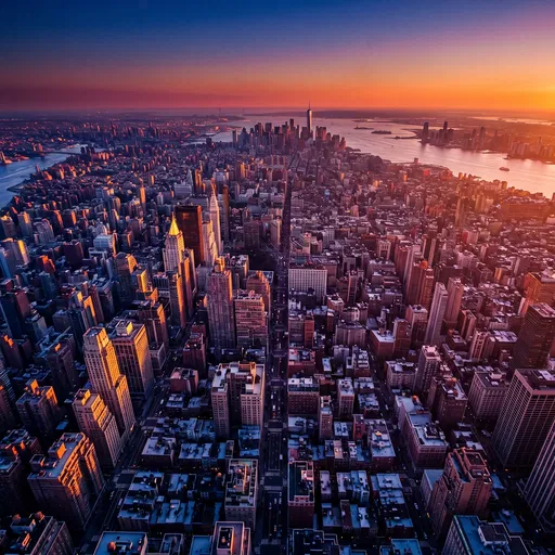 Aerial New York City Skyline at Sunset