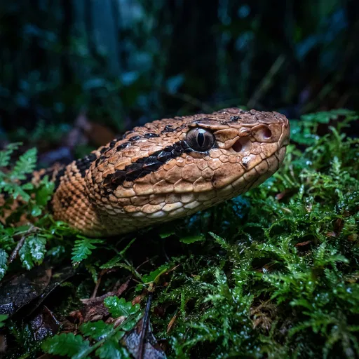 Close-Up Portrait of Viper in Moss