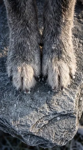 Furry Husky Paws on Frosted Stone