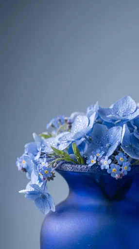 Blue Hydrangeas and Forget-Me-Nots in Vase