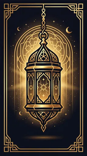 Golden Ramadan Lantern on Dark Background