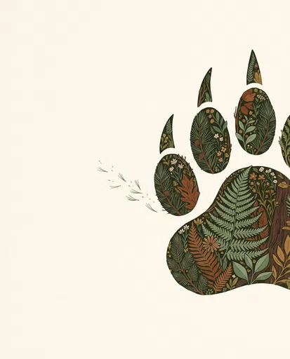 Botanical Woodland Paw Print Illustration