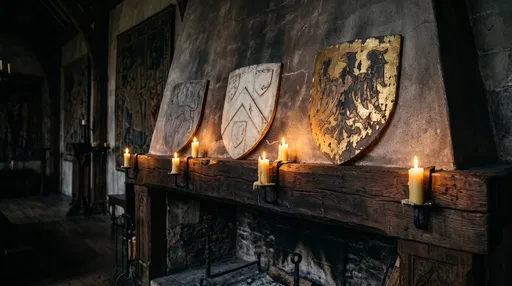 Medieval Fireplace Mantel With Heraldic Shields