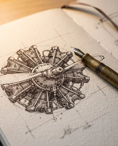 Radial Engine Fountain Pen Sketch