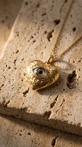 Hammered Gold Heart Eye Pendant on Stone