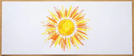 Children's Crayon Sun Drawing on Paper